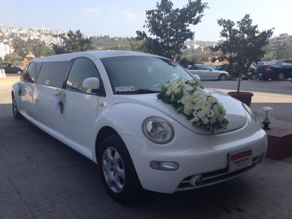 White beetle limousine decorated from the front
