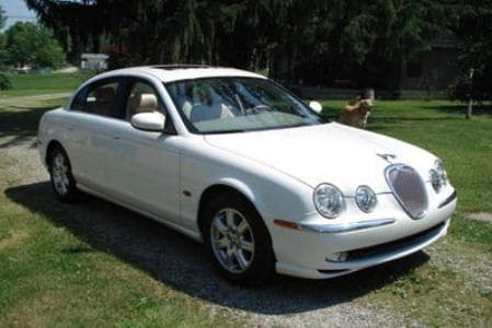 Jaguar S Type parked on green grass